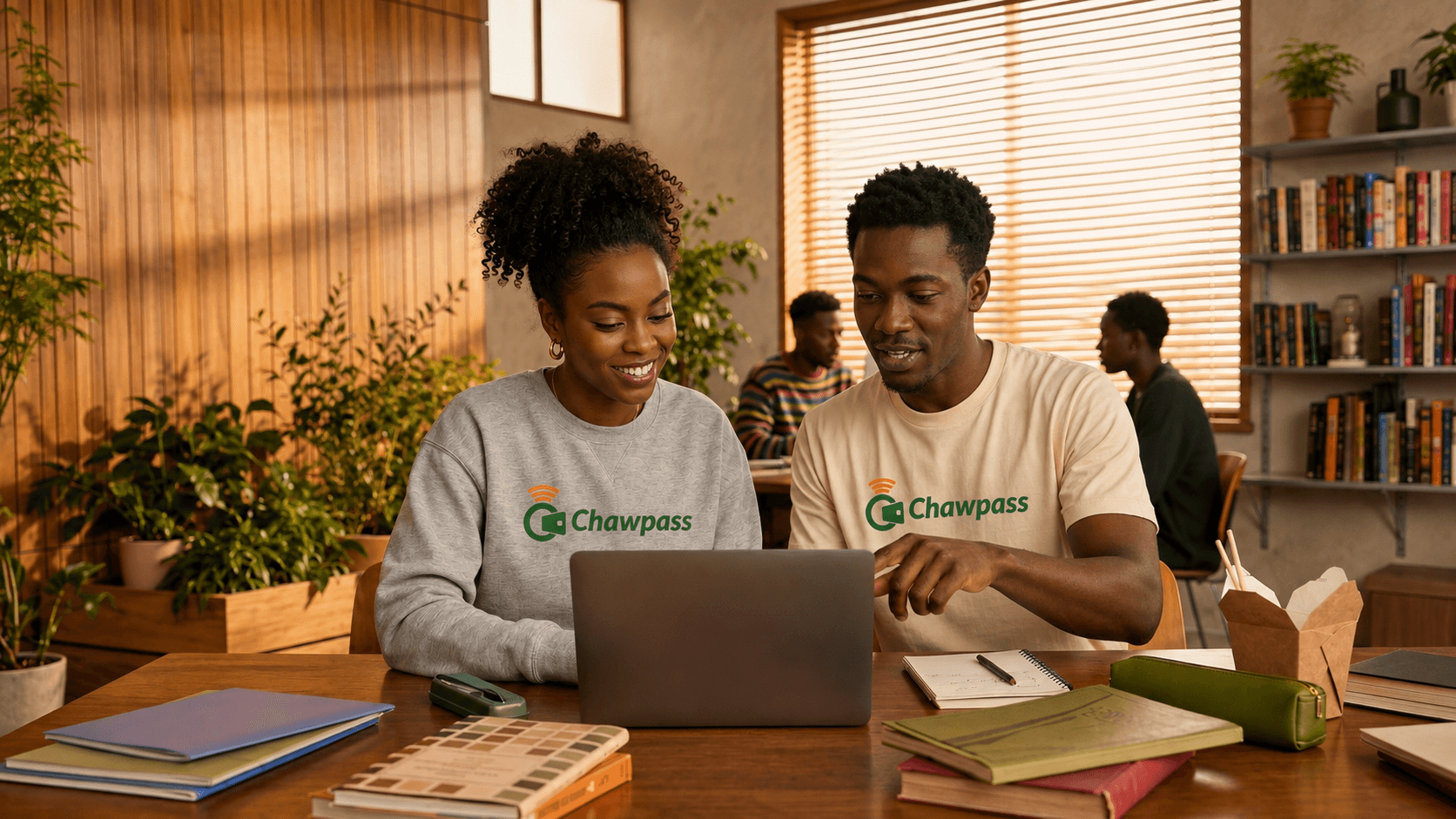 Two Chawpass team members working together at a table